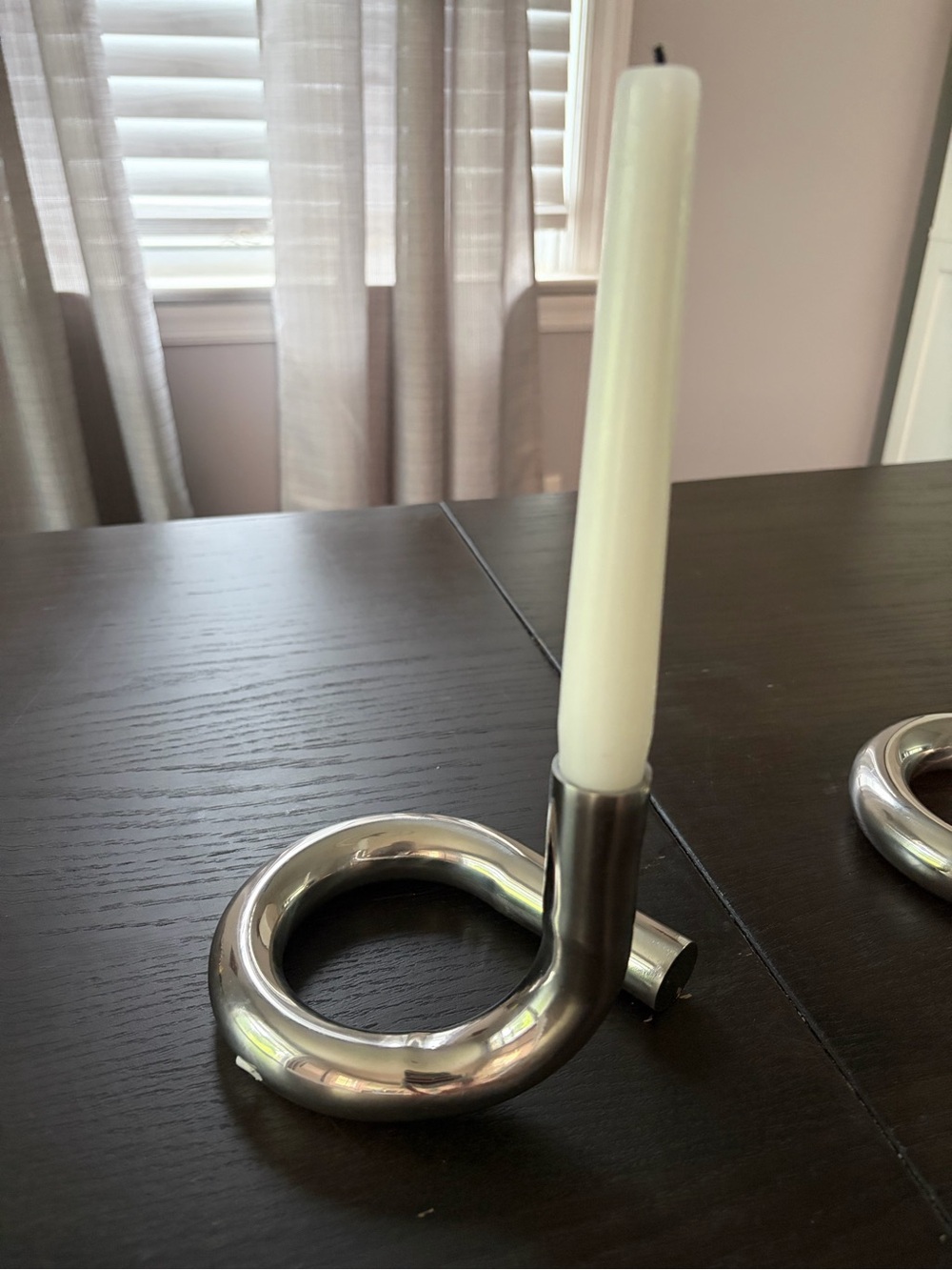 Modern Silver Loop Candle Holder with White Taper Candle
